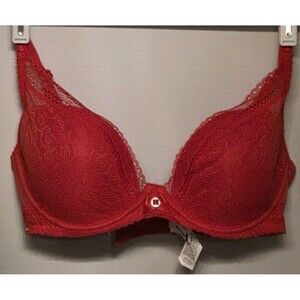 Chantelle Red Lace Underwire Bra | Size 34D | Elegant French Lingerie